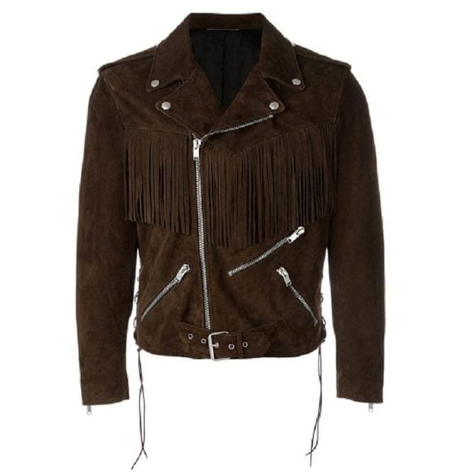 Men Fringe Motorcycle Jacket Clothing, Cow Boy Brown Western Jacket