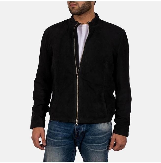 Men Genuine Black Suede Leather Jacket, Biker Leather Jacket, Suede