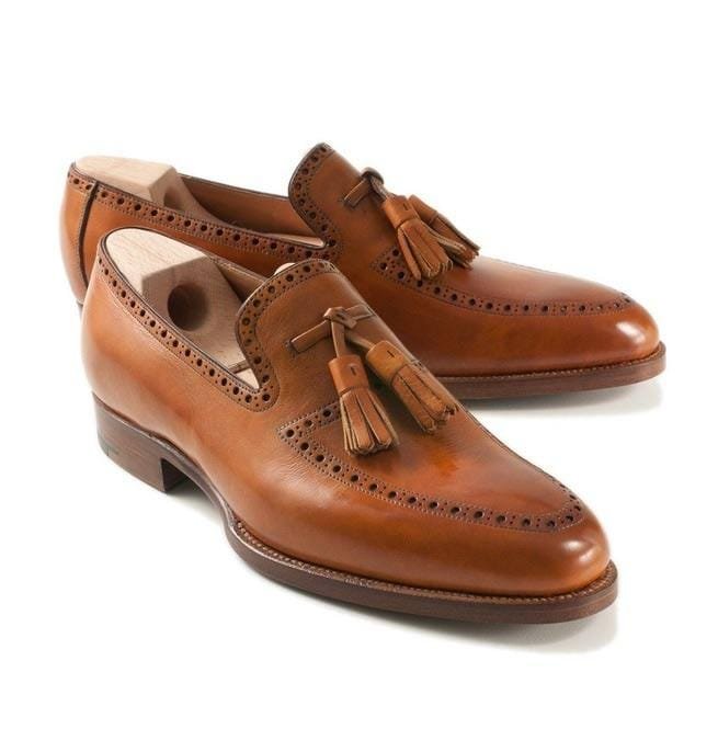 Men's New Classic Brown Leather Shoes With Tassels Style, Luxury Shoes