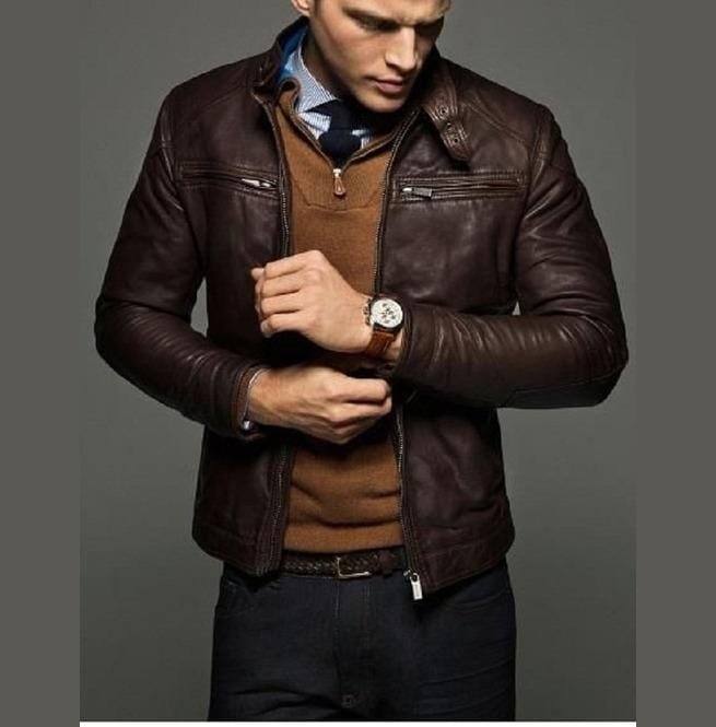 Men Slim Fit Leather Jacket, Jackets, Biker Leather Jacket