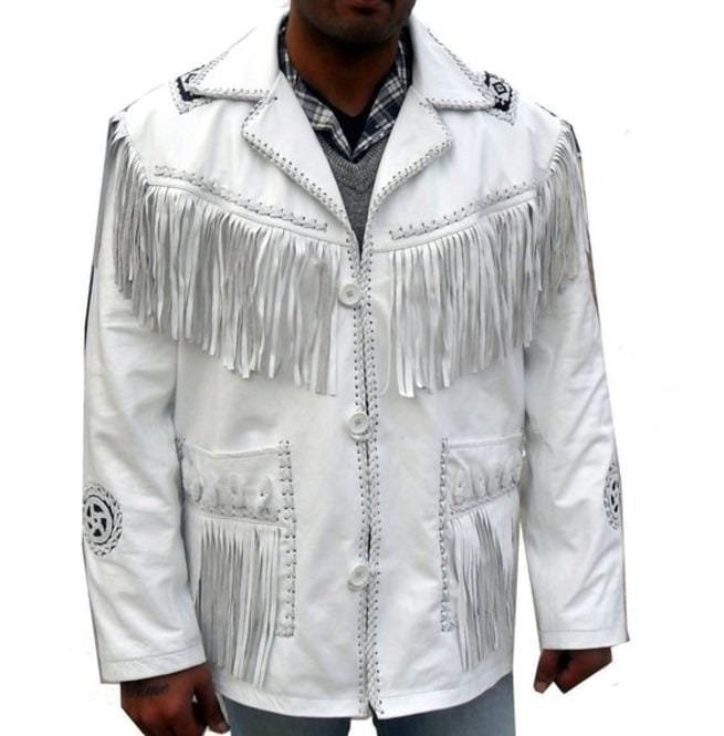 Men Western Leather Jacket,Suede Leather, Cowboy Jacket, White Jacket