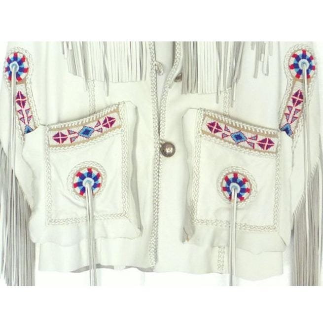 Men White Cowboy Genuine Leather Jacket ,Cowboy Leather Jacket With Fringes - Image 4