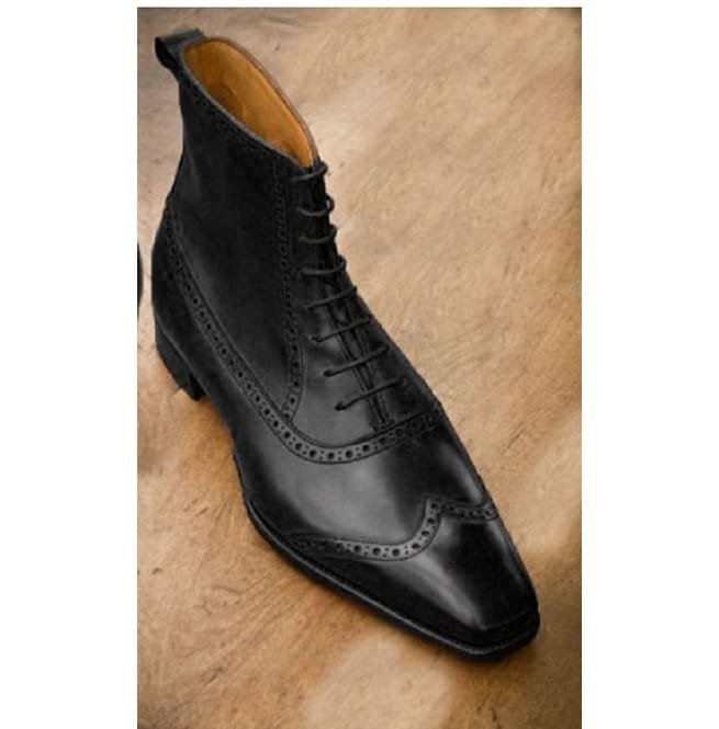 Men Wing Tip Brogue Ankle Boots Real Leather Boots Lace Up Boots - Image 3