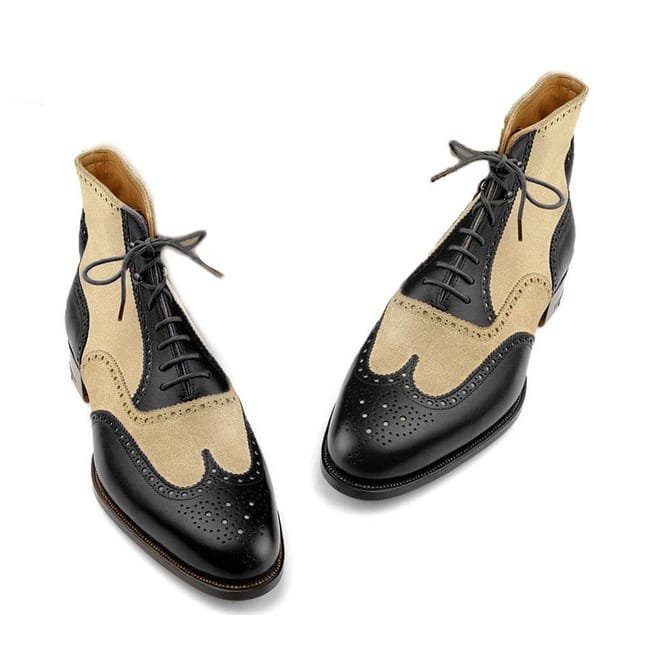 Men's Ankle Boot's, Wingtip Genuine Leather Boots, Denim Boots, Black Beige