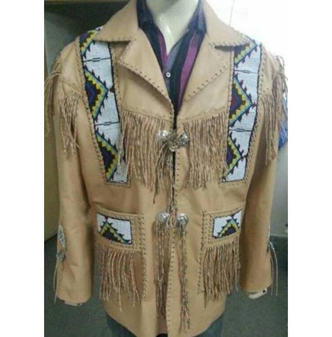 Mens Cowboy Suede Leather Jacket Western Coat Fringes, Cowboy Jacket Men