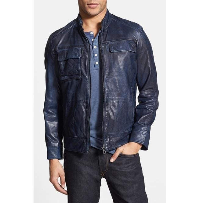 Men's Leather Jacket,Blue Color Jacket, Biker Leather Jacket For