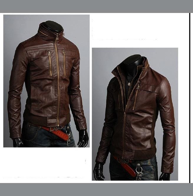 Men's Leather Jackets Korean Style Casual Slim Fit Biker Leather Jacket - Image 3