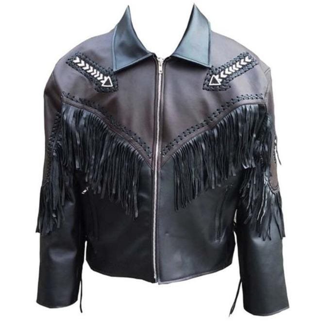 Mens Suede Leather Fringes Jacket,Black Cowboy Suede Leather, Cowboy Jacket