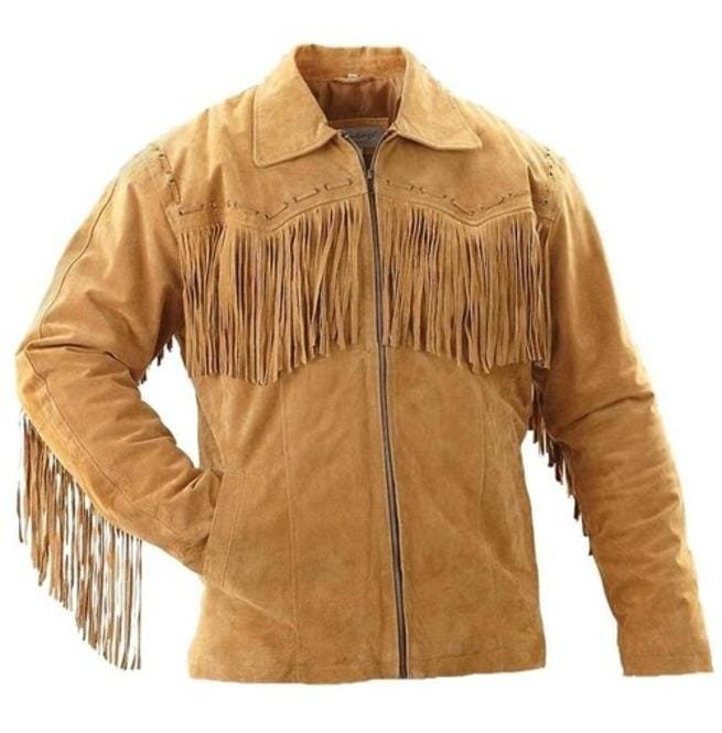 Mens Suede Leather Fringes Jacket Cowboy, Men Suede Leather Jacket