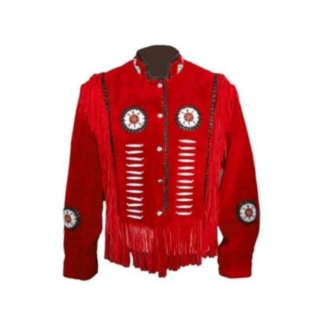 Men's Suede Leather Jacket Western Wear Cowboy Coat Fringe Bead,Jacket