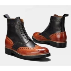 New Handmade Pure Tan & Black Leather Ankle Boots for Men's