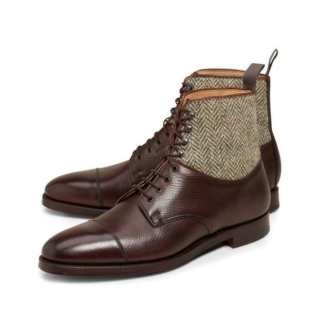 New Handmade Pure Tweed & Dark Brown Leather Ankle Boots for Men's