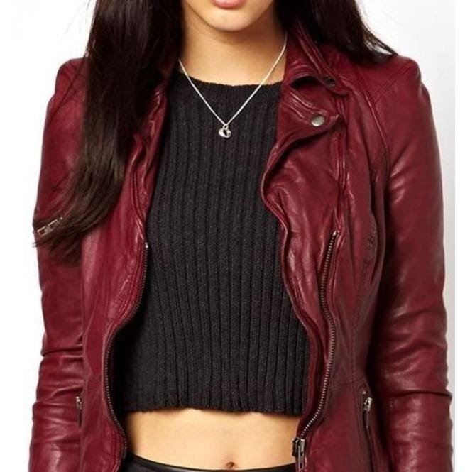 New Lycra Biker Jacket Leather, Women Maroon Color Leather Jacket
