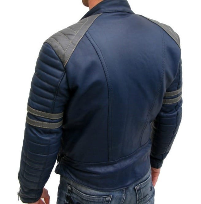 New Men Blue Leather Color Jacket, 's Bomber Jacket 's Leather Jacket - Image 4