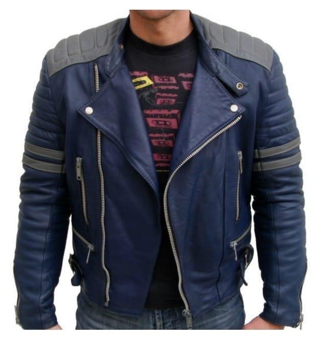 New Men Blue Leather Color Jacket, 's Bomber Jacket 's Leather Jacket - Image 2
