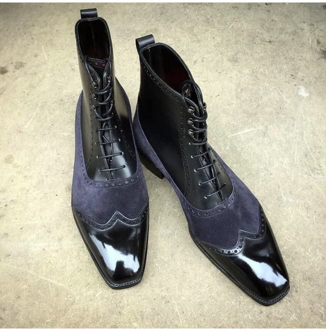New Mens Fashion Ankle Boots, Men Two Tone Wingtip Cap Toe Boots