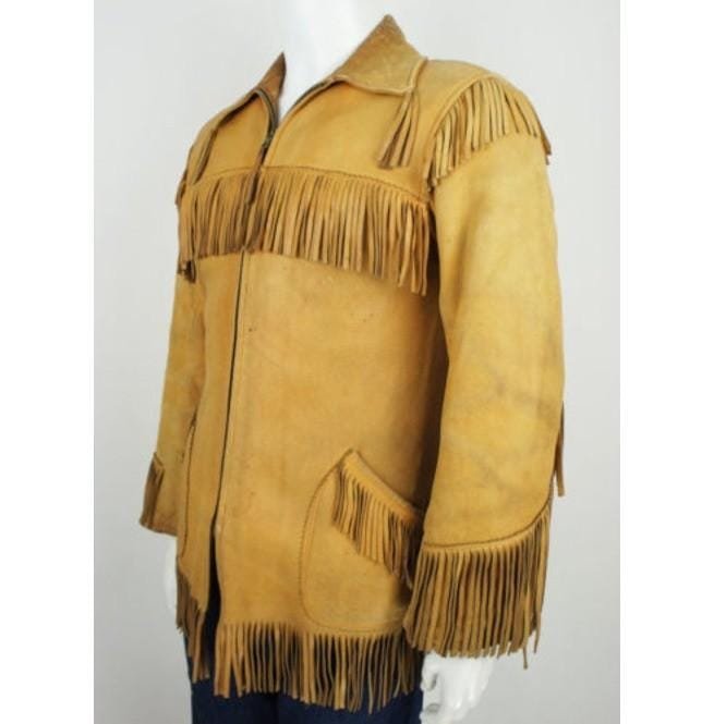 Western Style Men Cowboy Suede Jacket, Suede Leather Jacket With Fringes - Image 3