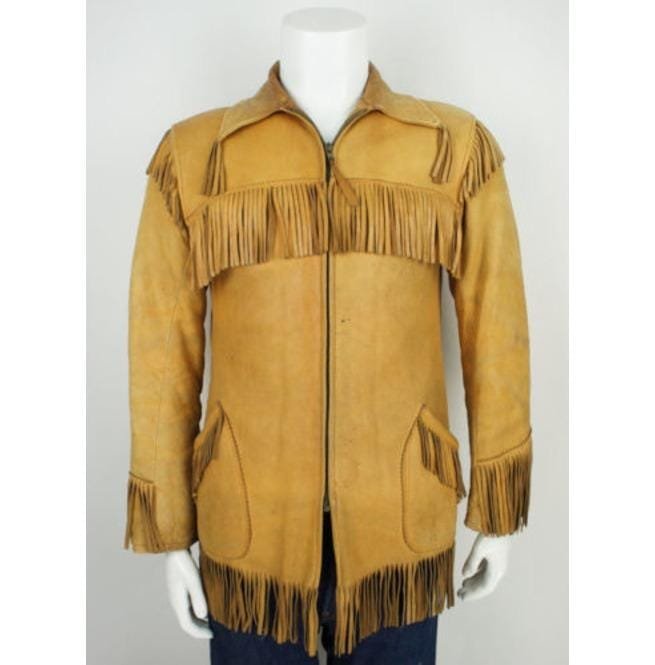 Western Style Men Cowboy Suede Jacket, Suede Leather Jacket With Fringes