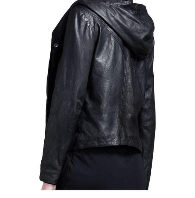 Women Black Hooded Leather Jacket, Leather Jackets, Hoodies - Image 2