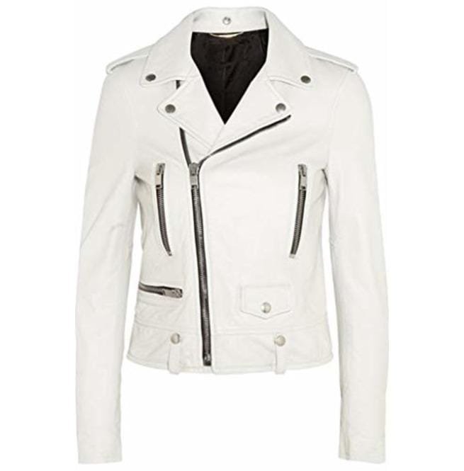 Women Fashion White Genuine Leather Jacket, White Leather Jacket